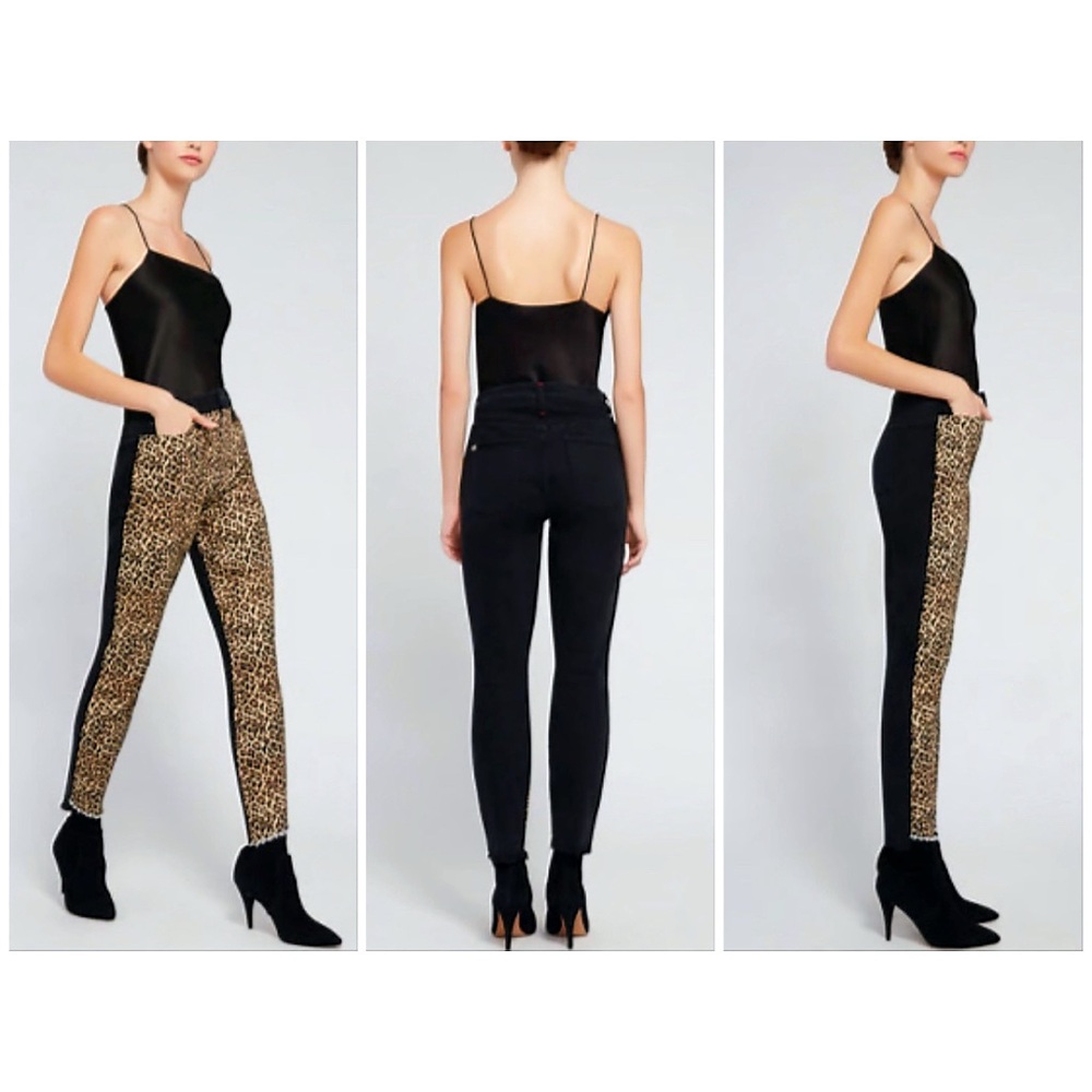 Alice + Olivia Leopard Black Cropped Skinny Denim Jeans Pant - Picture 5 of 16